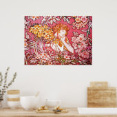 Redhead Onder Flowers, Alphonse Mucha Poster (Keuken)