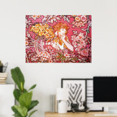 Redhead Onder Flowers, Alphonse Mucha Poster (Thuiskantoor)