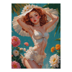 Redhead Pin-Up Daisy Pet Bloemen Perfect Poster