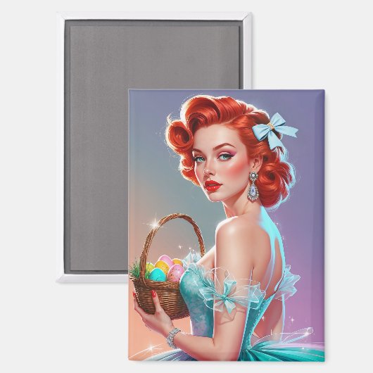Redhead Pin-Up Easter Egg Basket Magneet (Voorkant / Achterkant)