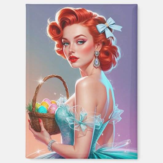 Redhead Pin-Up Easter Egg Basket Magneet (Voorkant)