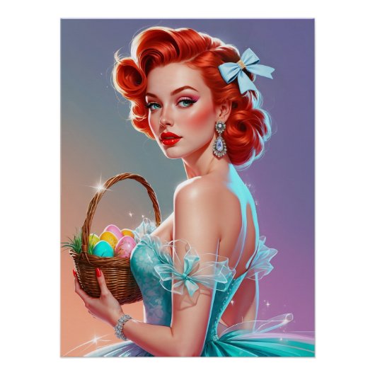 Redhead Pin-Up Easter Egg Basket Perfect Poster (Voorkant)