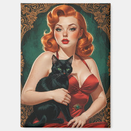 Redhead Pin-Up en Black Cat Magneet