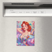 Redhead Pin-Up Met Paaseieren Roze Bloemen Magneet (Insitu (Vaatwasser))