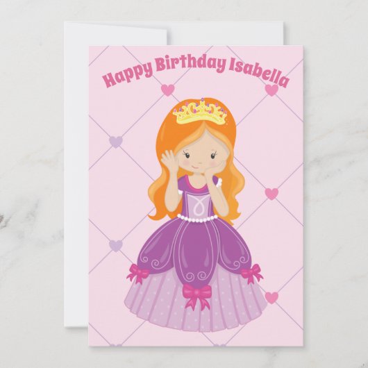  Redhead Princess Girl Custom Birthday Kaart (Voorkant)