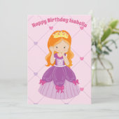  Redhead Princess Girl Custom Birthday Kaart (Staand voorkant)