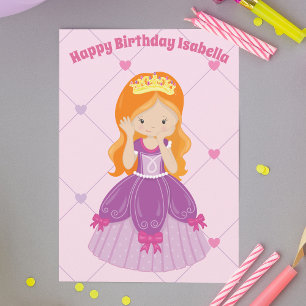 Redhead Princess Girl Custom Birthday Kaart