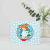Redhead Spa Girl Bubbles Turquoise Red White Briefkaart (Staand voorkant)