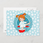 Redhead Spa Girl Bubbles Turquoise Red White Briefkaart (Voorkant / Achterkant)