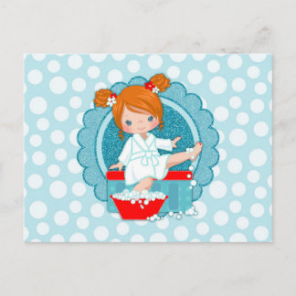 Redhead Spa Girl Bubbles Turquoise Red White Briefkaart