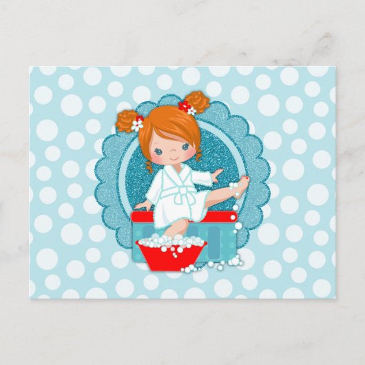 Redhead Spa Girl Bubbles Turquoise Red White Briefkaart (Voorkant)