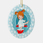 Redhead Spa Girl Bubbles Turquoise Red White Keramisch Ornament (Rechts)