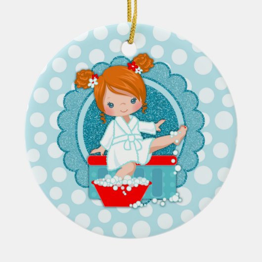 Redhead Spa Girl Bubbles Turquoise Red White Keramisch Ornament (Voorkant)