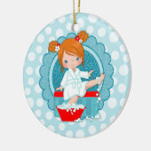 Redhead Spa Girl Bubbles Turquoise Red White Keramisch Ornament (Links)