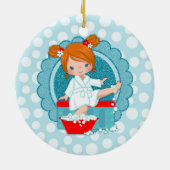 Redhead Spa Girl Bubbles Turquoise Red White Keramisch Ornament (Achterkant)