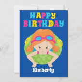 Redhead Swim Girl Custom Pool Party Happy Birthday Kaart (Voorkant)