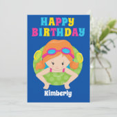 Redhead Swim Girl Custom Pool Party Happy Birthday Kaart (Staand voorkant)