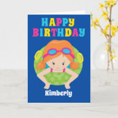 Redhead Swim Team Girl Custom Happy Birthday Kaart (Gele Bloem)