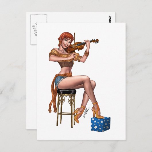 Redhead Violin Player Gypsy Hipster van Al Rio Briefkaart (Voorkant / Achterkant)
