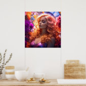 Redhead Vrouw & Bloemen Poster (Keuken)