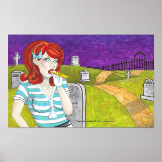 Redhead w Kazoo in Graveyard dark art poster print (Voorkant)