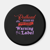 Redhead Warning Label Ginger Red Hair Gift Magneet (Voorkant)
