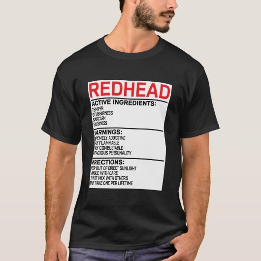 Redhead Warning Label Redhead Humor Funny Red Hair T-shirt (Voorkant)