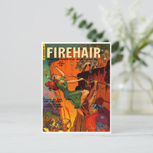 Redhead Warrior Maid Fighting Wolves Briefkaart (Staand voorkant)