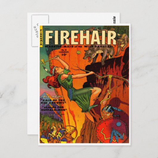 Redhead Warrior Maid Fighting Wolves Briefkaart (Voorkant / Achterkant)