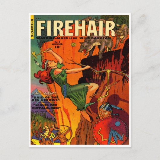 Redhead Warrior Maid Fighting Wolves Briefkaart (Voorkant)