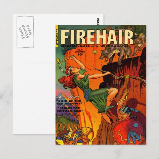 Redhead Warrior Maid Fighting Wolves Briefkaart (Voorkant / Achterkant)