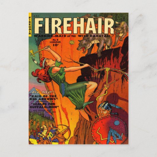 Redhead Warrior Maid Fighting Wolves Briefkaart (Voorkant)