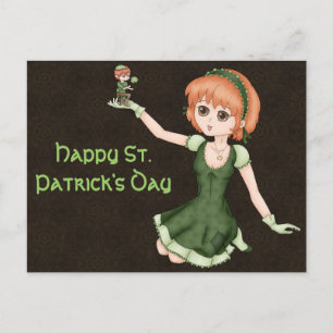 RedheadAnime Girl en Leprechaun Briefkaart