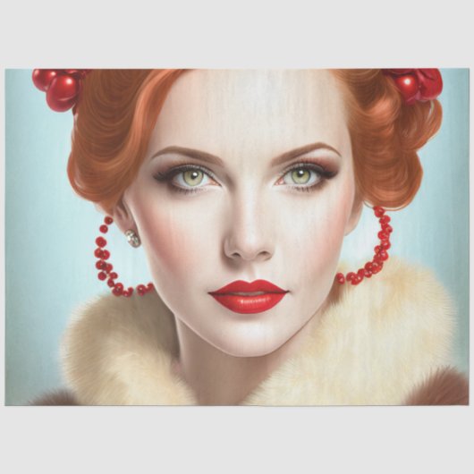 RedHeaded Beauty Retro Decoupage Meubels Tissuepapier (Voorkant)