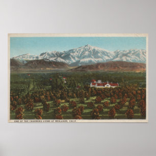 Redlands, CA - Mountain & Orchard Scene Poster
