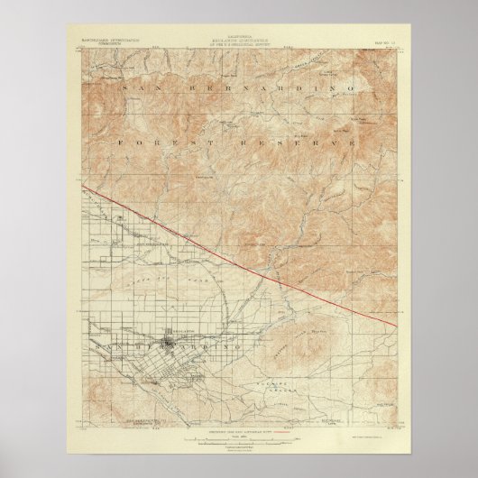 Redlands quadrangle toont San Andreas Rift Poster (Voorkant)