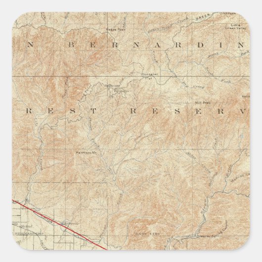 Redlands quadrangle toont San Andreas Rift Vierkante Sticker (Voorkant)