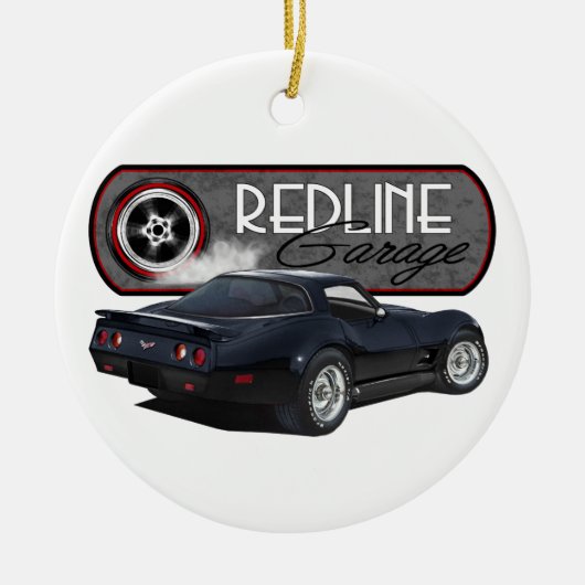 Redline Garage Corvette Black Keramisch Ornament (Voorkant)