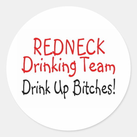 Redneck Drink Team (Rood Zwart) Ronde Sticker (Voorkant)