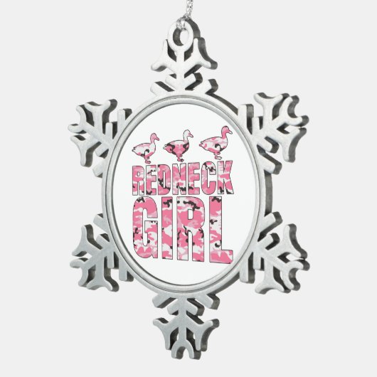 Redneck Girl Ducks Pink Camo Kerstversiering Tin Sneeuwvlok Ornament (Rechts)