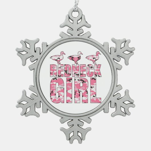 Redneck Girl Ducks Pink Camo Kerstversiering Tin Sneeuwvlok Ornament (Voorkant)