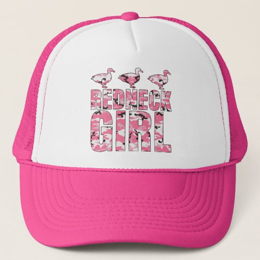 Redneck Girl Trucker Hat met roze Camouflage Duck Trucker Pet (Voorkant)