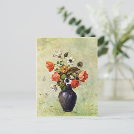 Redon - Anemones and Poppies in a Vase, Briefkaart (Staand voorkant)