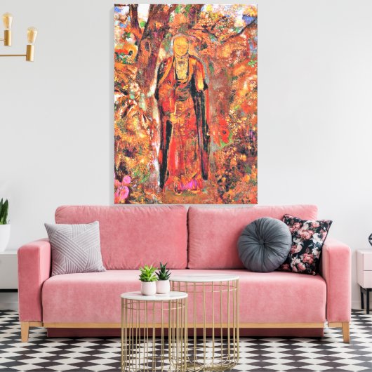 Redon - Boeddha die tussen de bloemen loopt Canvas Afdruk (Insitu (Woonkamer))