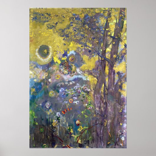 Redon - bomen op een gele achtergrond poster (Voorkant)