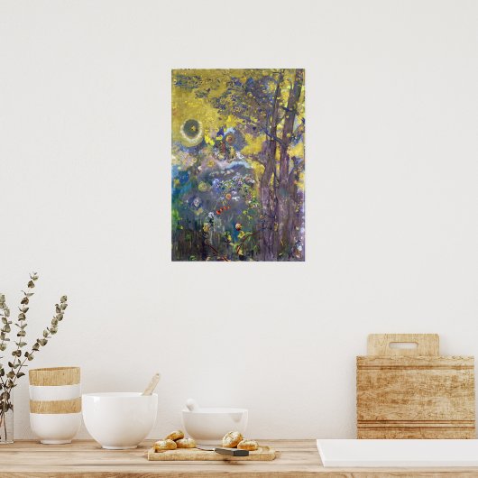 Redon - bomen op een gele achtergrond poster (Keuken)