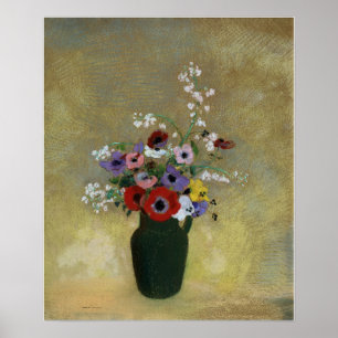 Redon - Grote groene vaas met gemengde bloemen Poster