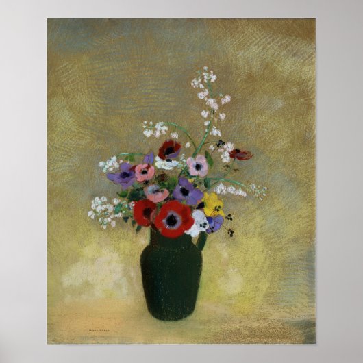 Redon - Grote groene vaas met gemengde bloemen Poster (Voorkant)
