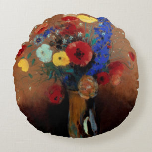 Redon: Wilde bloemen, C1912 Rond Kussen