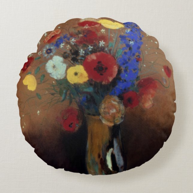 Redon: Wilde bloemen, C1912 Rond Kussen (Voorkant)